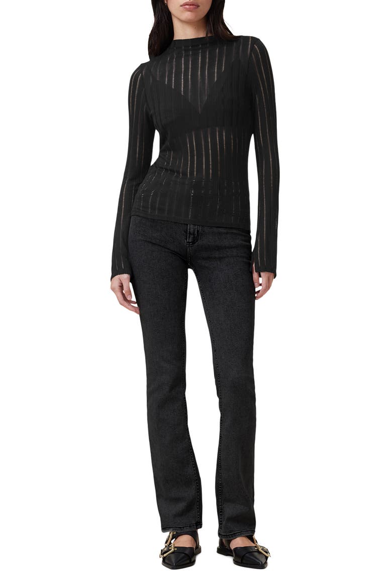Aki Sheer Stripe Long Sleeve T-Shirt, Alternate, color, BLACK