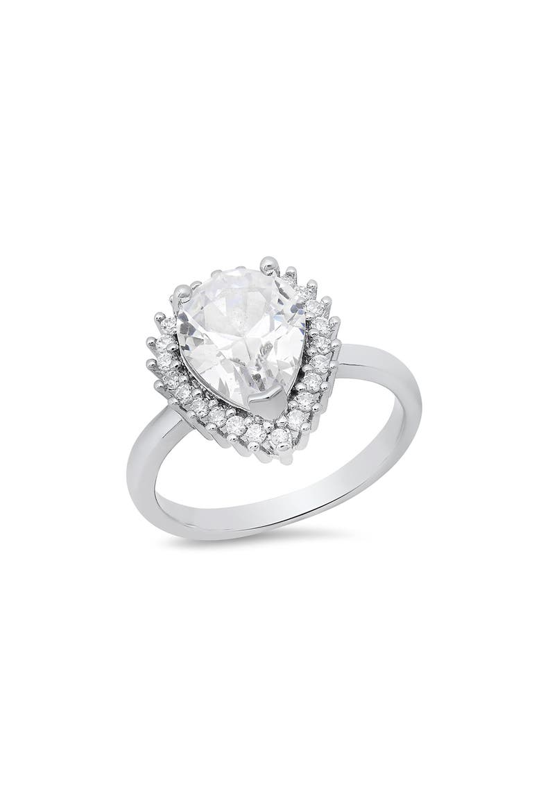 Pear Simulated Diamond Pavé Ring, Main, color, SILVER