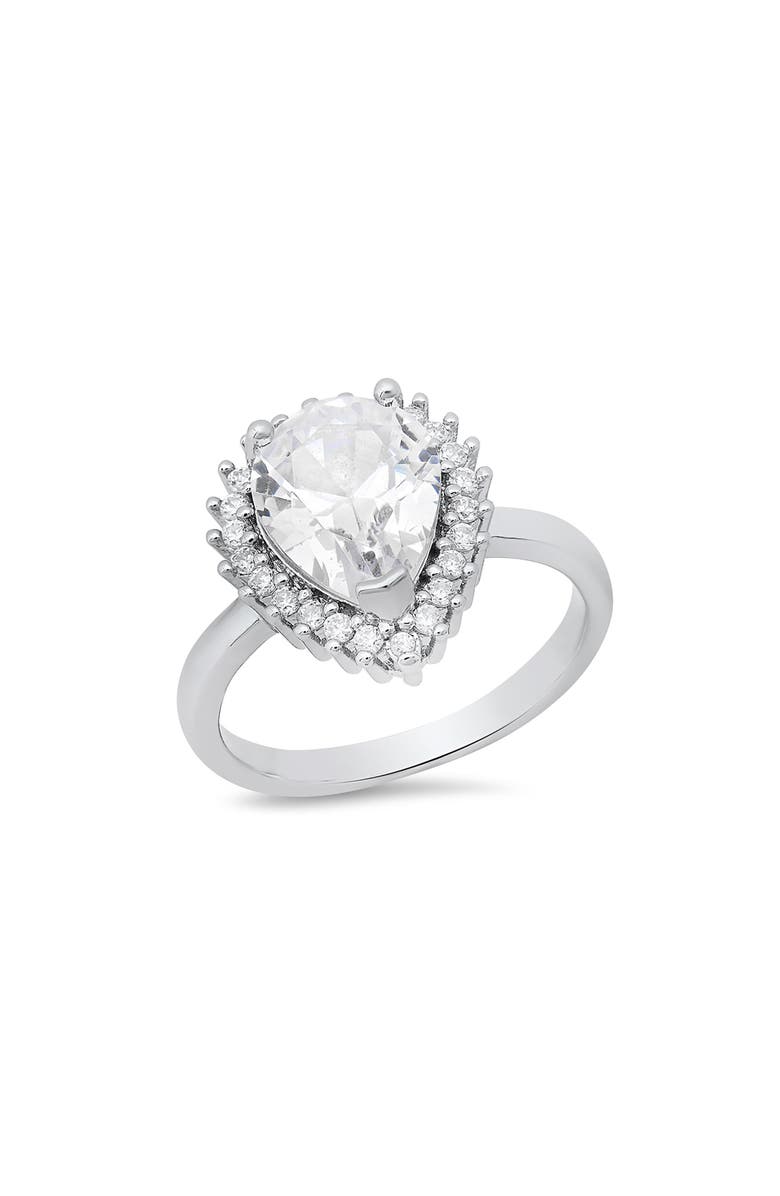 HMY JEWELRY Pear Simulated Diamond Pavé Ring, Main, color, Silver