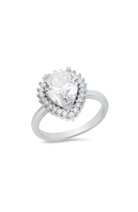 Pear Simulated Diamond Pavé Ring