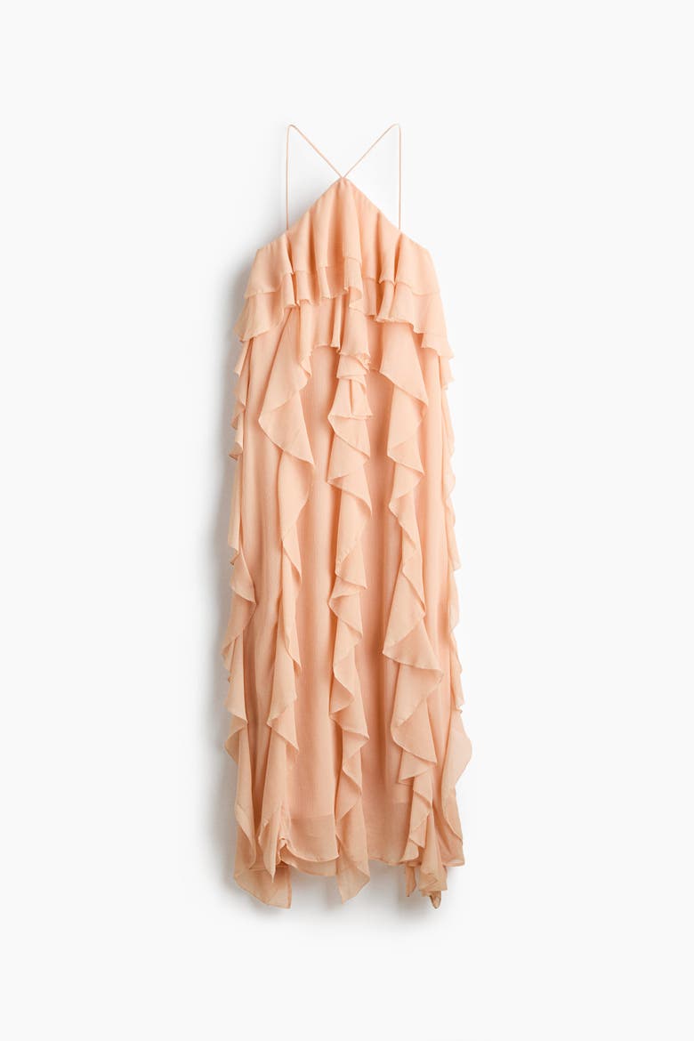 Flounced Chiffon Dress, Alternate, color, Apricot
