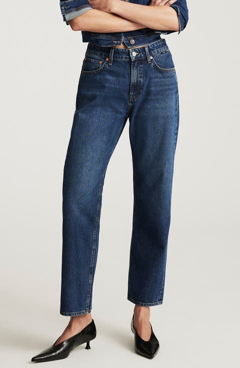 Savannah High Waist Wide Straight Leg Jeans (Deep Brushed Classic)