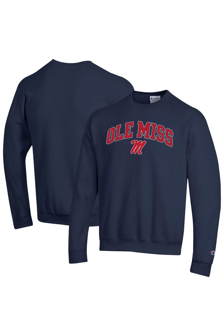 Men's Champion  Navy Ole Miss Rebels Arch Over Logo Pullover Sweatshirt, Alternate, color, Navy