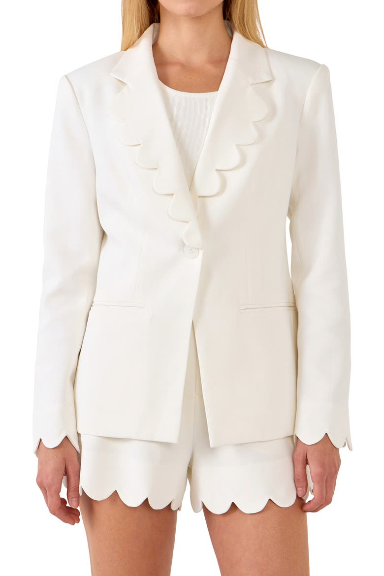 Scallop Single Button Blazer, Alternate, color, WHITE