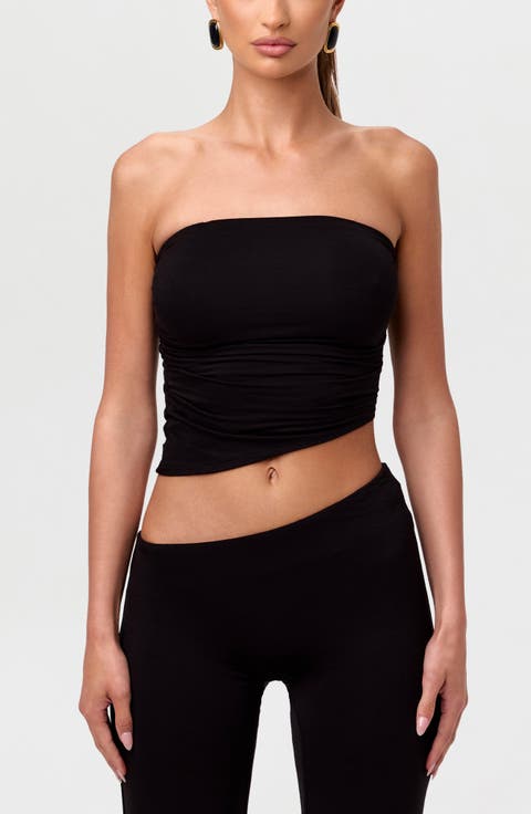 Strapless Asymmetric Hem Tube Top