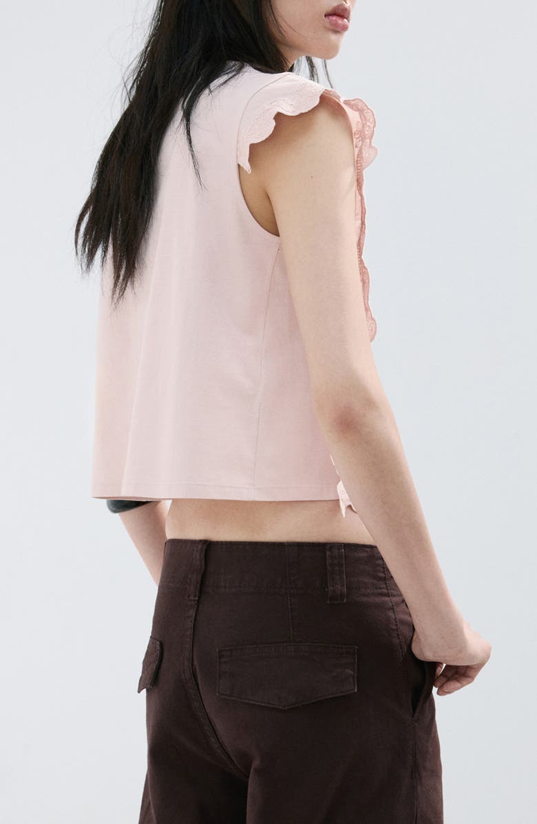 MANGO Embroidered Scalloped Trim Crop Cotton Blend Top, Alternate, color, Pastel Pink