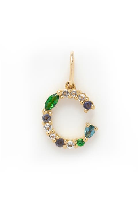 Solid 9K Gold & Semiprecious Stone Initial Charm