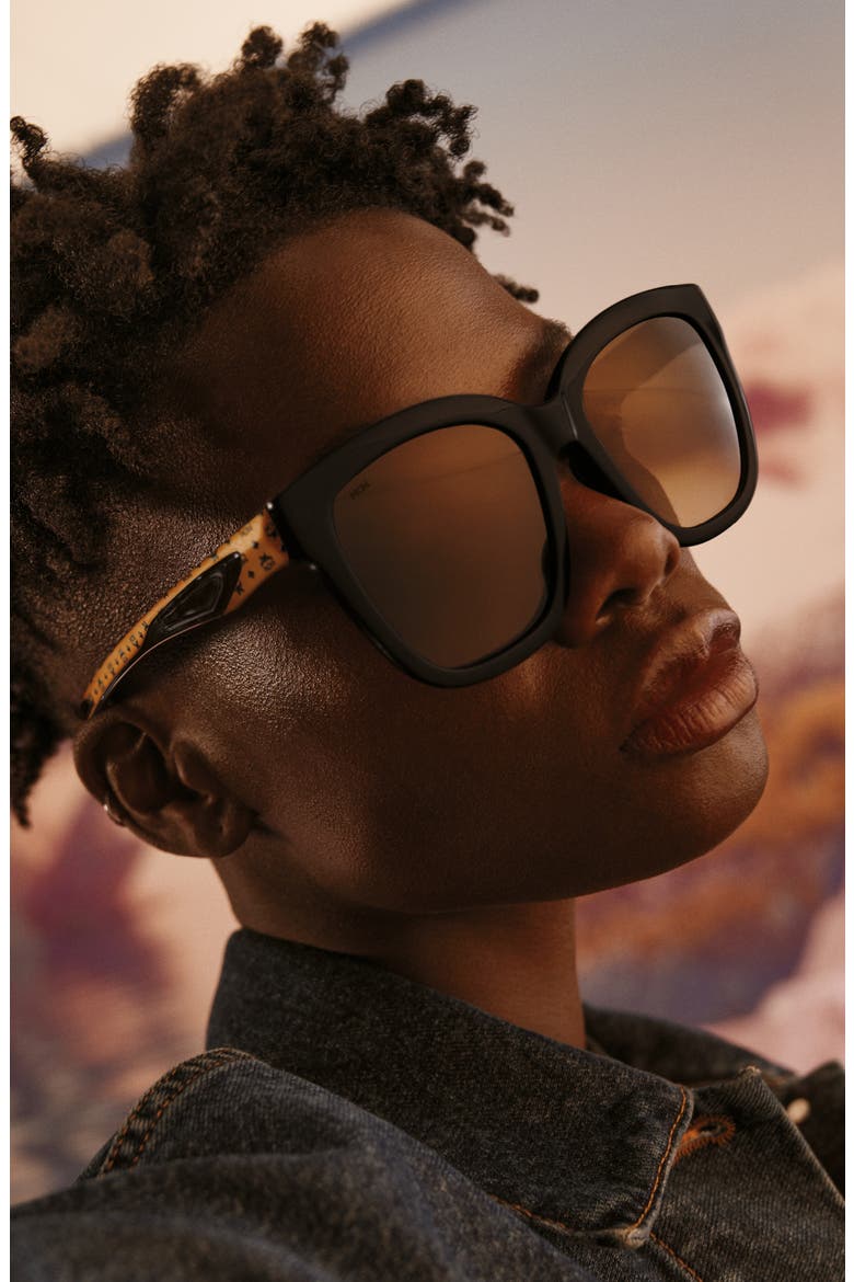 56mm Butterfly Sunglasses, Alternate, color, BLACK/ COGNAC/ BROWN