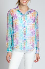 APNY Print Roll-Up Sleeve Chiffon Button-Up Shirt