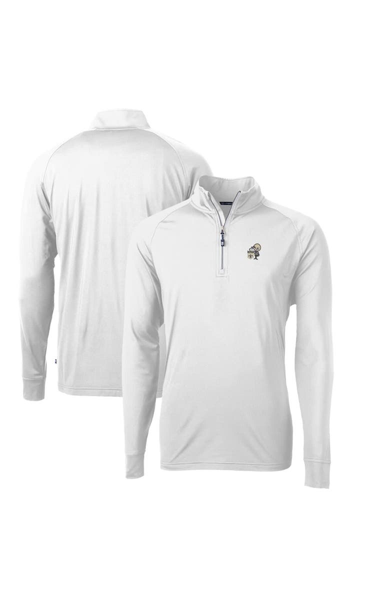 Cutter & Buck Men's Cutter & Buck White New Orleans Saints Adapt Eco Knit Stretch Recycled Quarter-Zip Throwback Pullover Top, Main, color, 