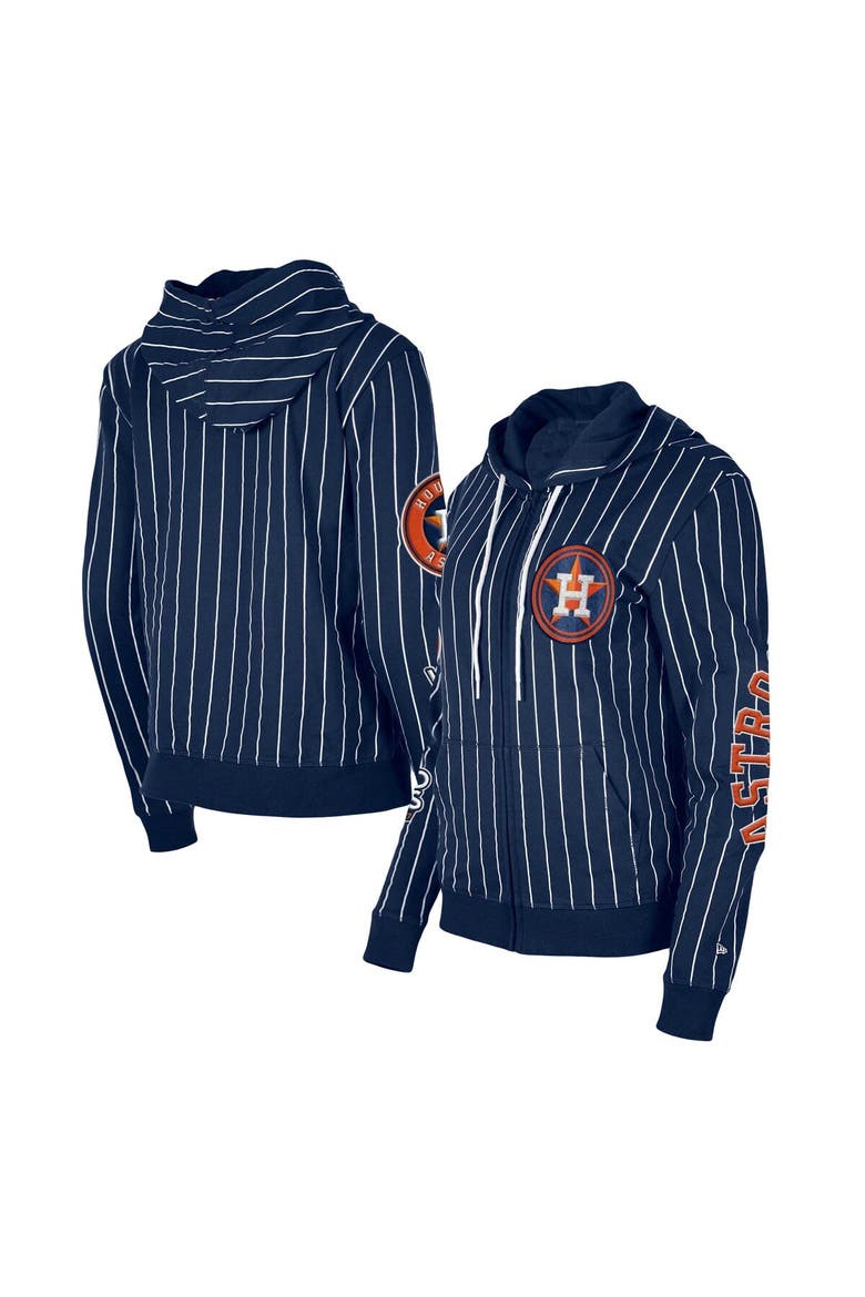 Women's New Era Navy Houston Astros Pinstripe Tri-Blend Full-Zip Hoodie Jacket, Alternate, color, Navy