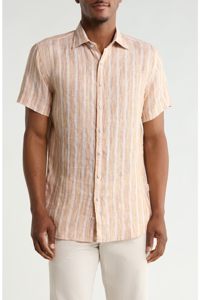 Streamlands Linen Button-Up Shirt, Main, color, TERRACOTTA