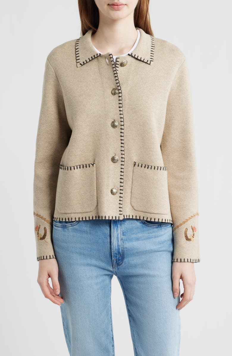 Pendleton Souvenir Blanket Stitch Cotton & Merino Wool Cardigan, Alternate, color, 