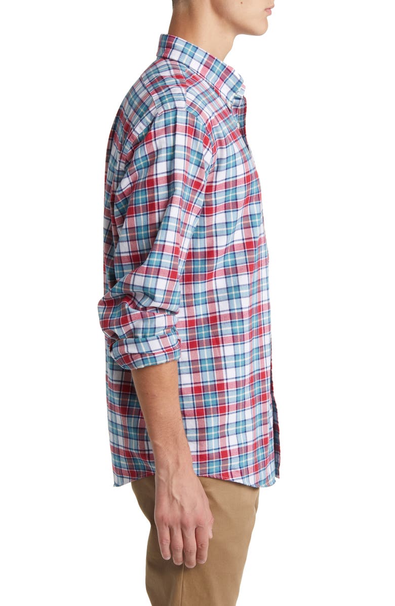 Brooks Brothers Plaid Brushed Cotton & Wool Flannel Button-Down Shirt, Alternate, color, 