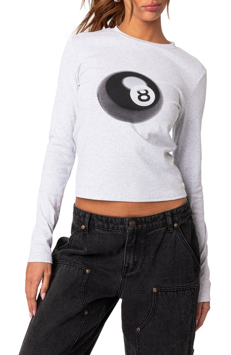 EDIKTED Billiard Long Sleeve Graphic T-Shirt, Main, color, Gray-Melange