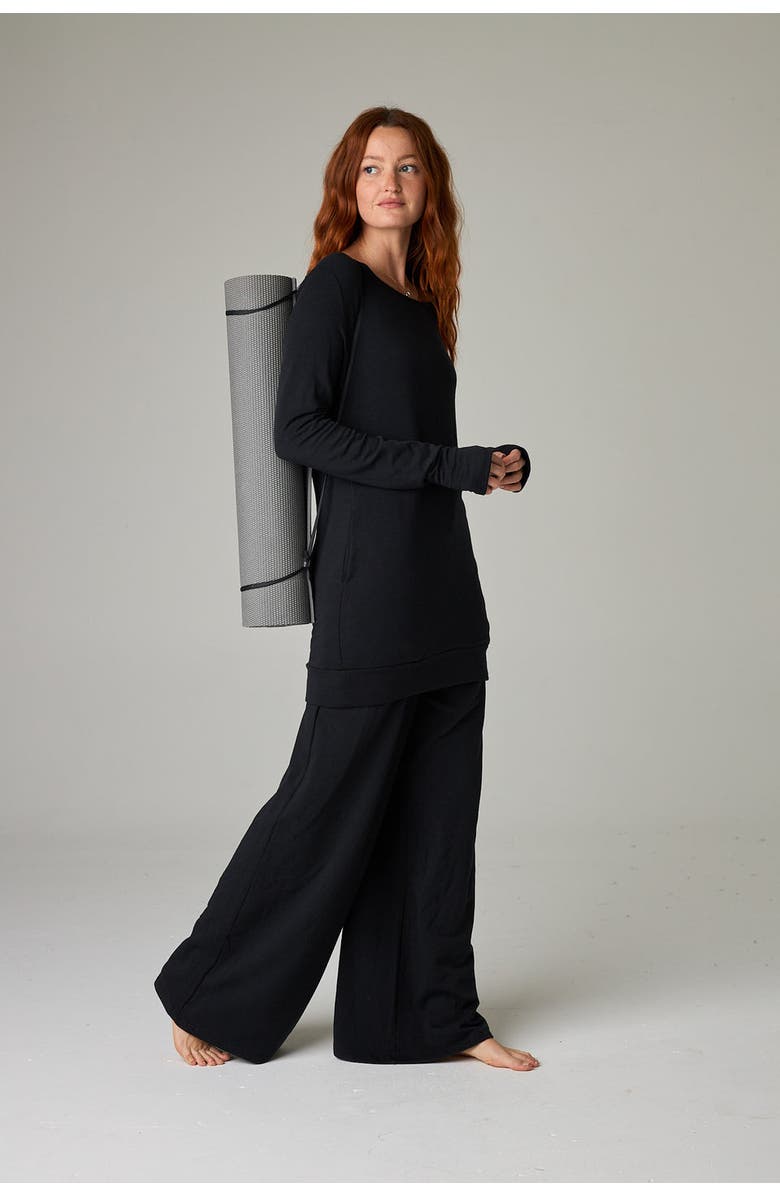 eavolu Baikal Eco-Luxe Fleece Wide-Leg Long Pant - Cloud-Soft Comfort, Alternate, color, Coal Black