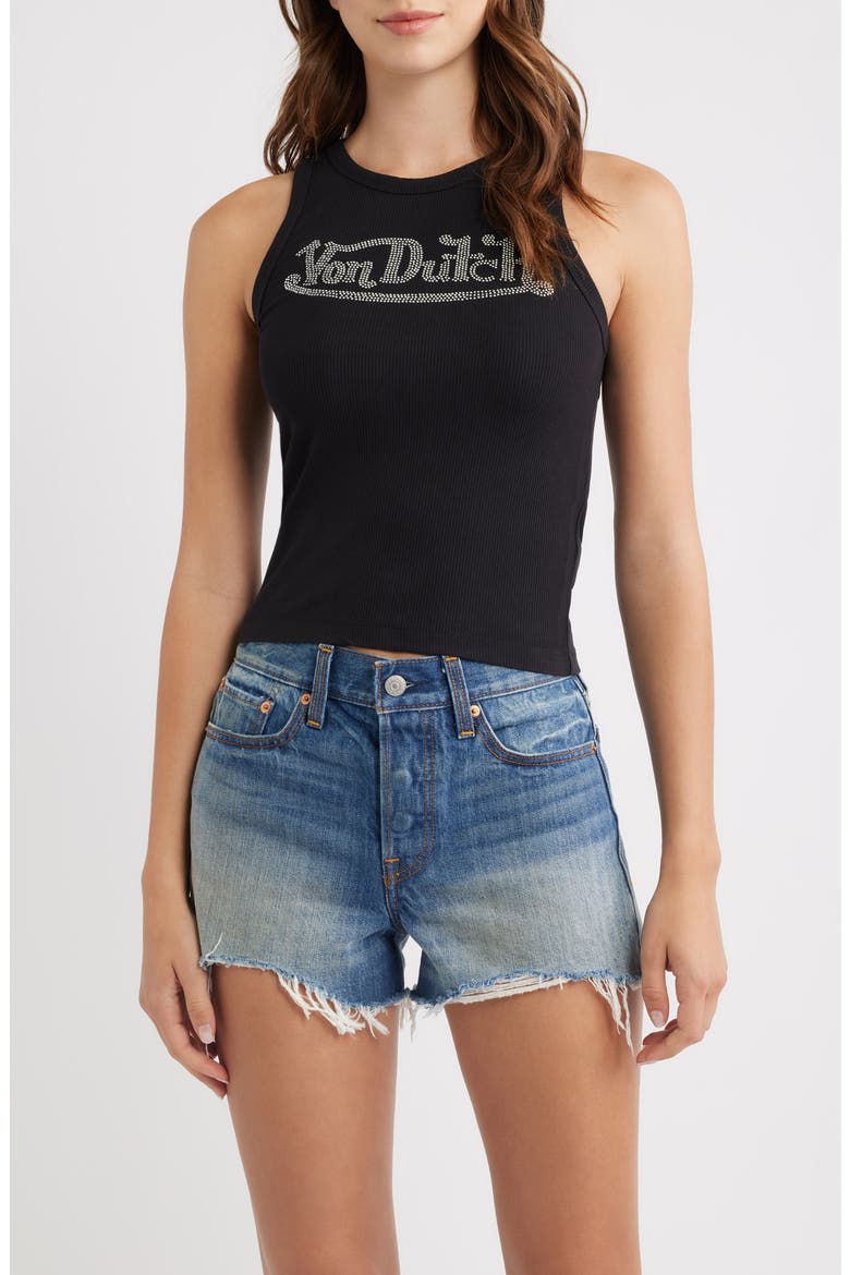 Logo Rhinestone Rib Tank, Main, color, BLACK