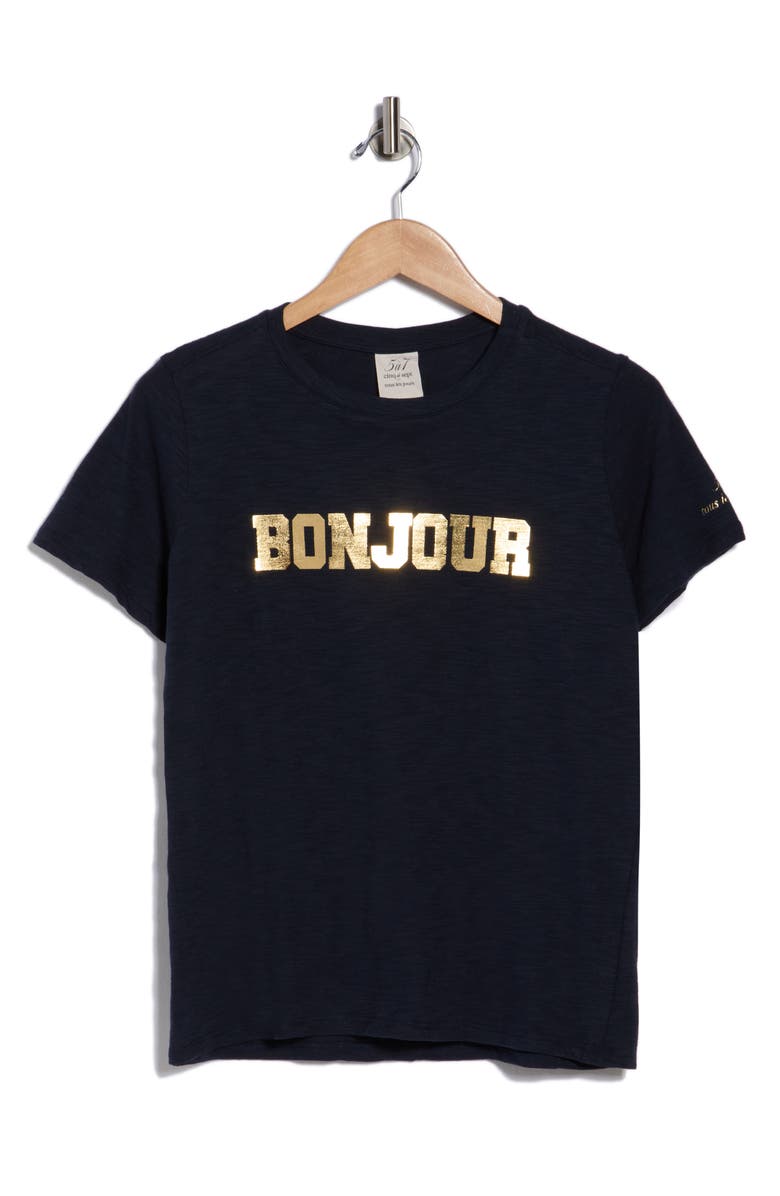 Cinq à Sept Foil Bonjour Au Revoir Graphic T-Shirt, Main, color, Navy/ Gold Foil