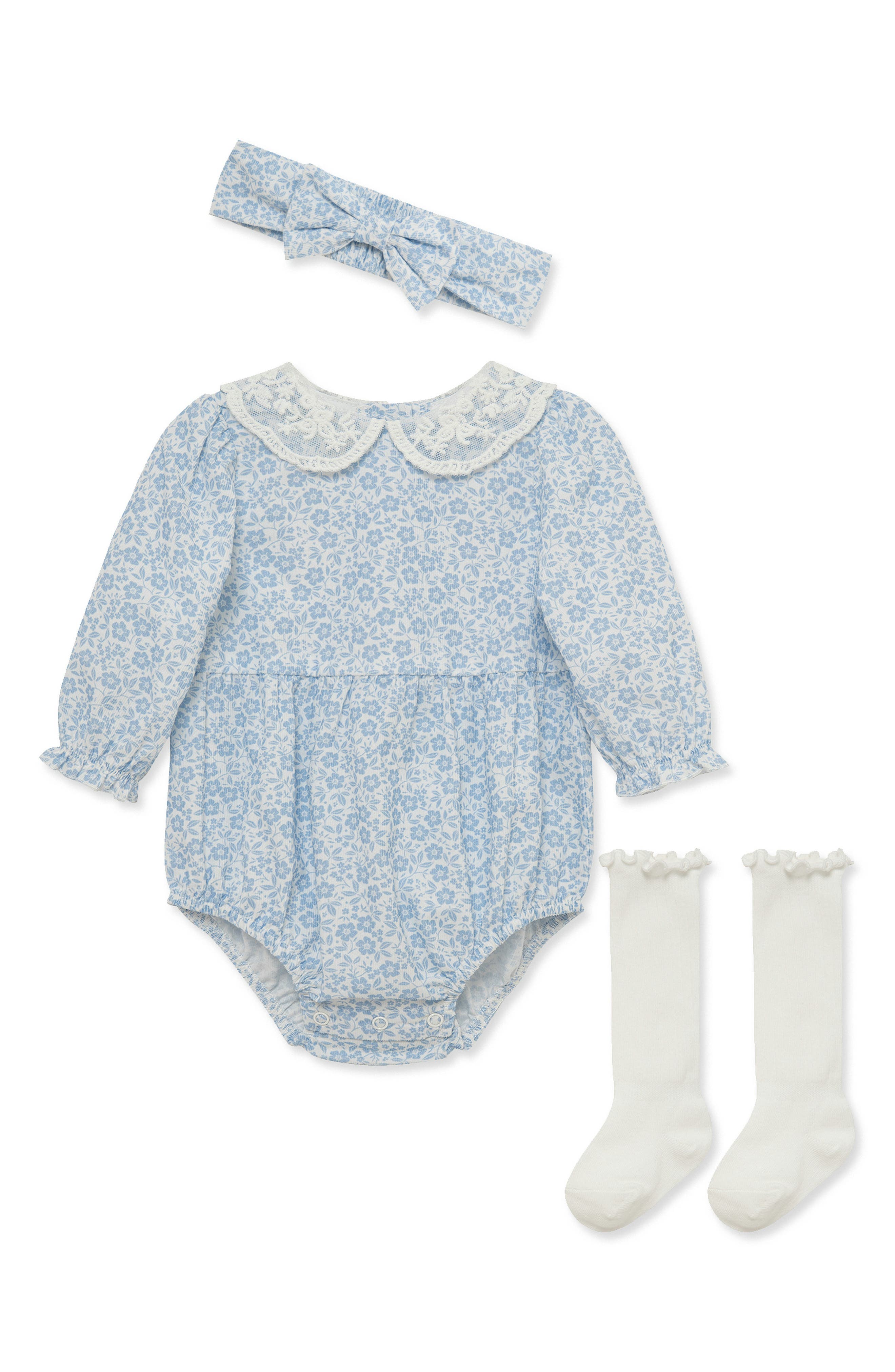 Floral Bubble Romper, Socks & Headband Set