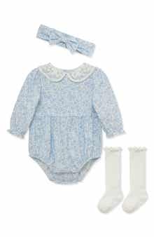 Floral Bubble Romper, Socks & Headband Set