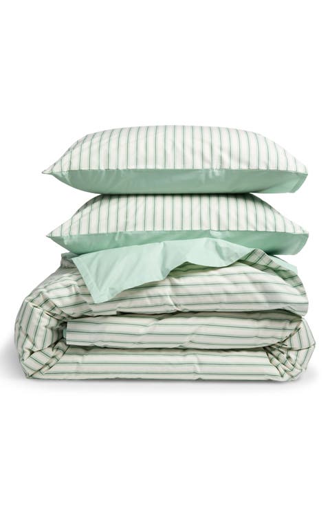 Reversible Wide Stripe Percale Duvet Cover Set