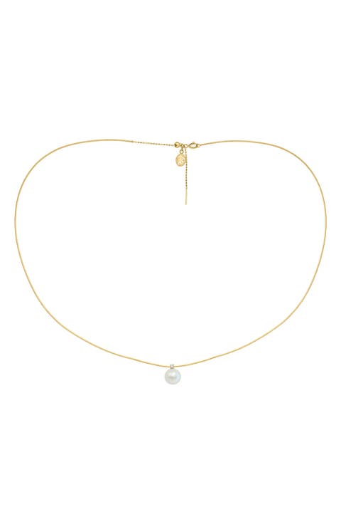 14K Gold Diamond & Freshwater Pearl Necklace