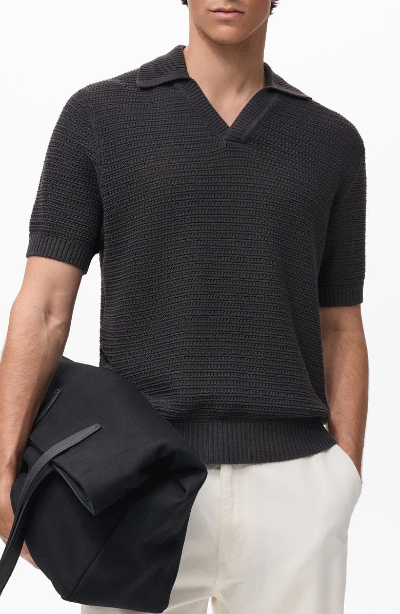 MANGO Cotton Blend Polo Sweater, Main, color, Charcoal