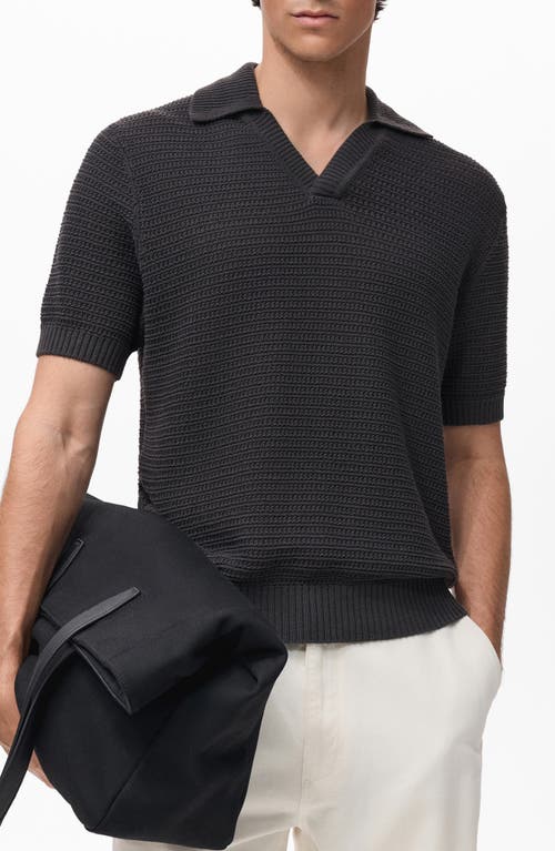 Mango Cotton Blend Polo Sweater In Black