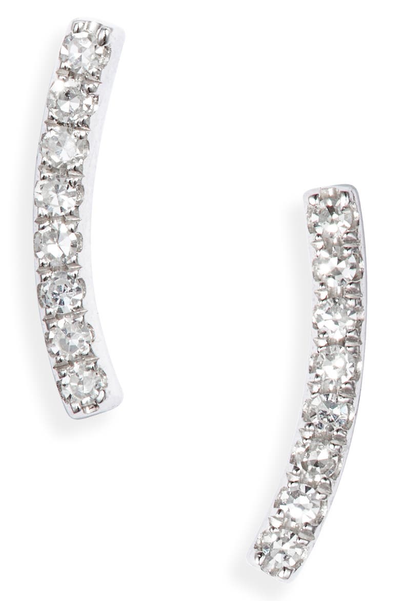 Curved Diamond Bar Earrings, Main, color, WHITE