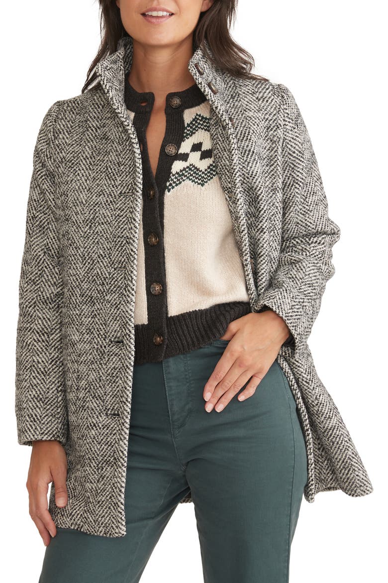 Stephanie Herringbone Cocoon Coat, Main, color, BLACK AND WHITE HERRINGBONE