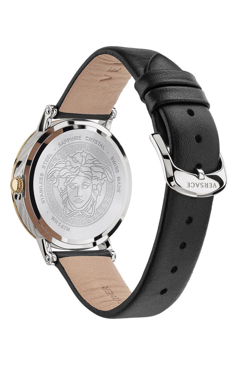 Versace Virtus Texture Dial Leather Strap Watch, 37mm, Alternate, color,