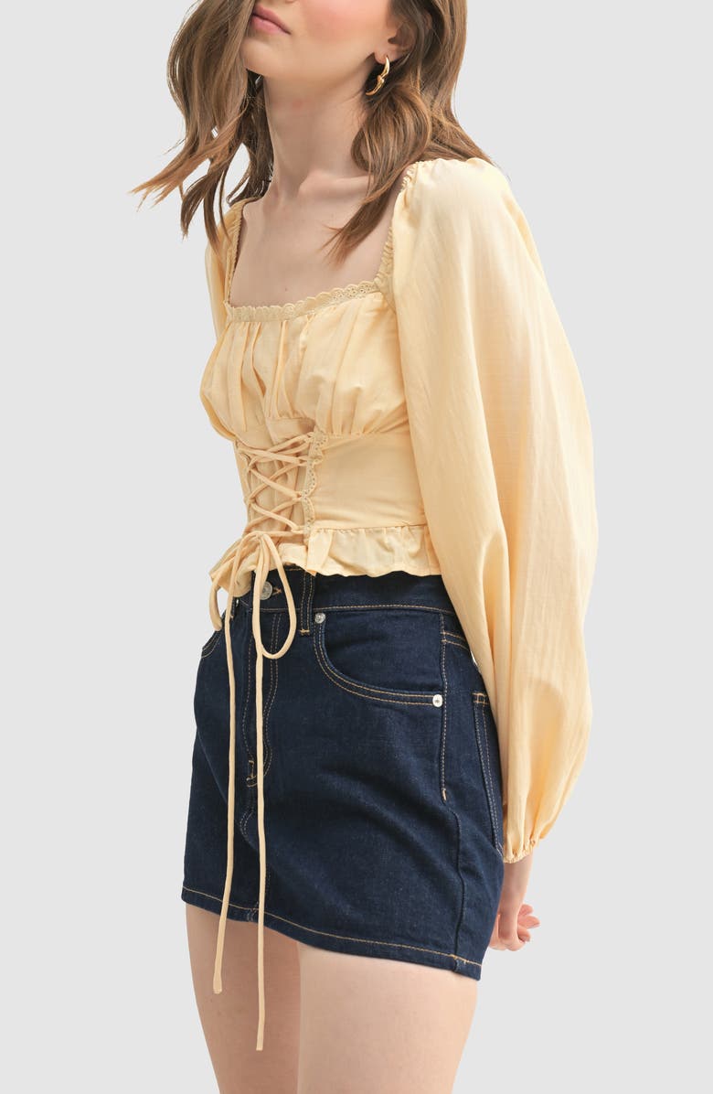 Lush Square Neck Long Sleeve Corset Top, Alternate, color, Yellow