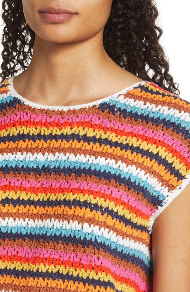 Marine Layer Avery Stripe Crochet Cotton Blend Top, Alternate, color, 