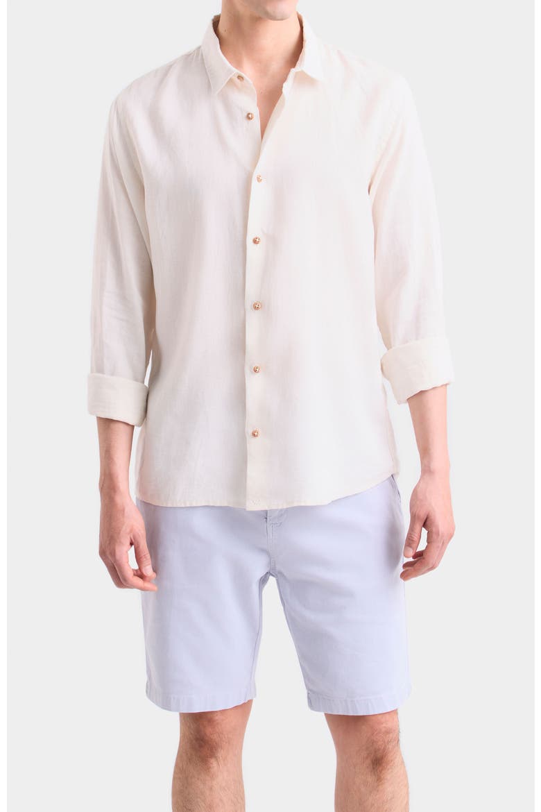 Long-Sleeve Linen Shirt With Semi-Fitted Silhouette, Main, color, Beige