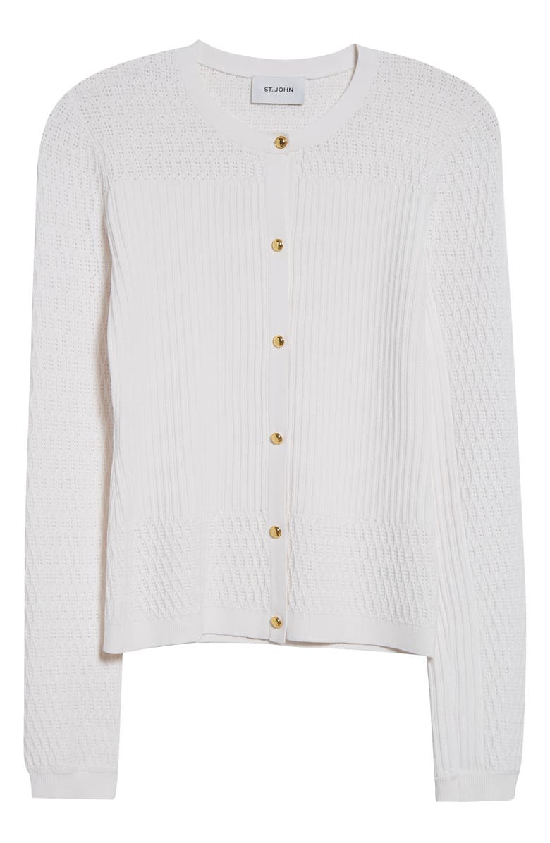 ST. JOHN Mixed Stitch Fine Gauge Cardigan, Alternate, color, Ivory