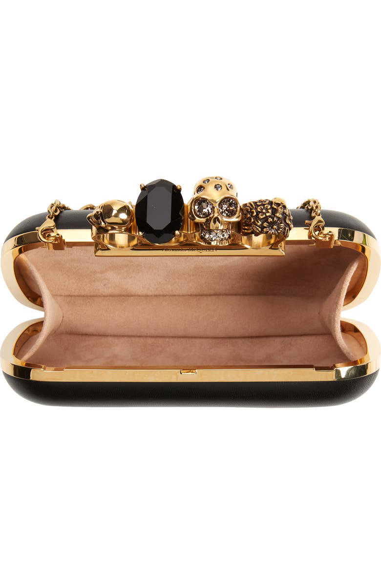 McQueen Skull Leather Knuckle Clutch, Alternate, color,