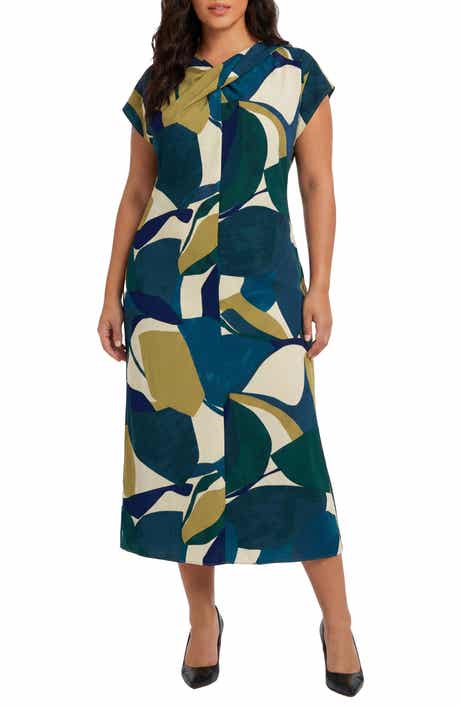 London Times Twist Neck Short Sleeve Midi Dress