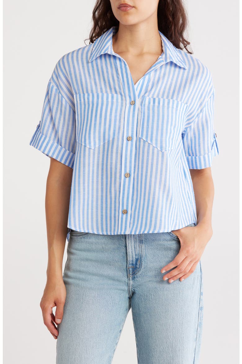 Stripe Camp Shirt, Main, color, WHITE/ BLUE STRIPE