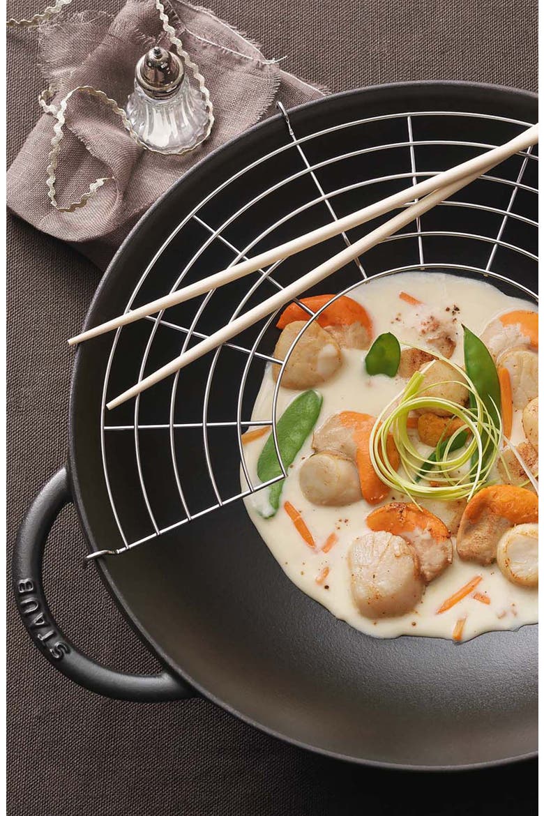 6-Quart Matte Black Enameled Cast Iron Wok with Lid, Alternate, color, MATTE BLACK