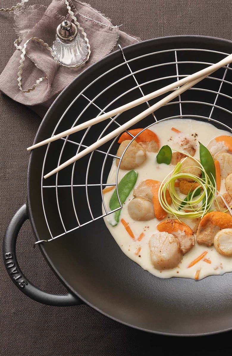 Staub 6-Quart Matte Black Enameled Cast Iron Wok with Lid, Alternate, color, Matte Black