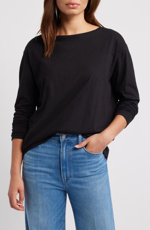 Relaxed Fit Long Sleeve Cotton T-Shirt