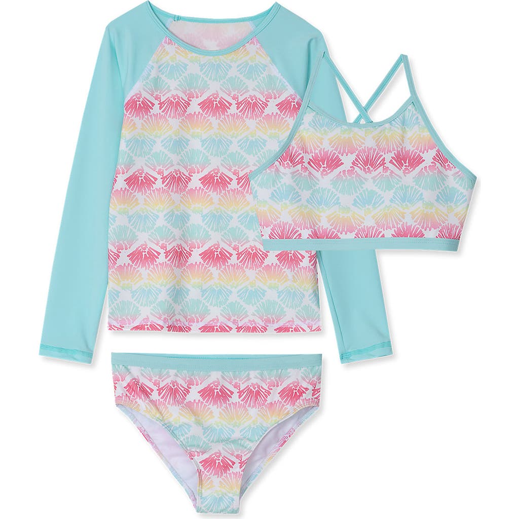 LANDS' END LANDS' END GIRLS SLIM RASH GUARD SWIM TOP BIKINI TOP AND BOTTOMS UPF 50 SWIMSUIT SET