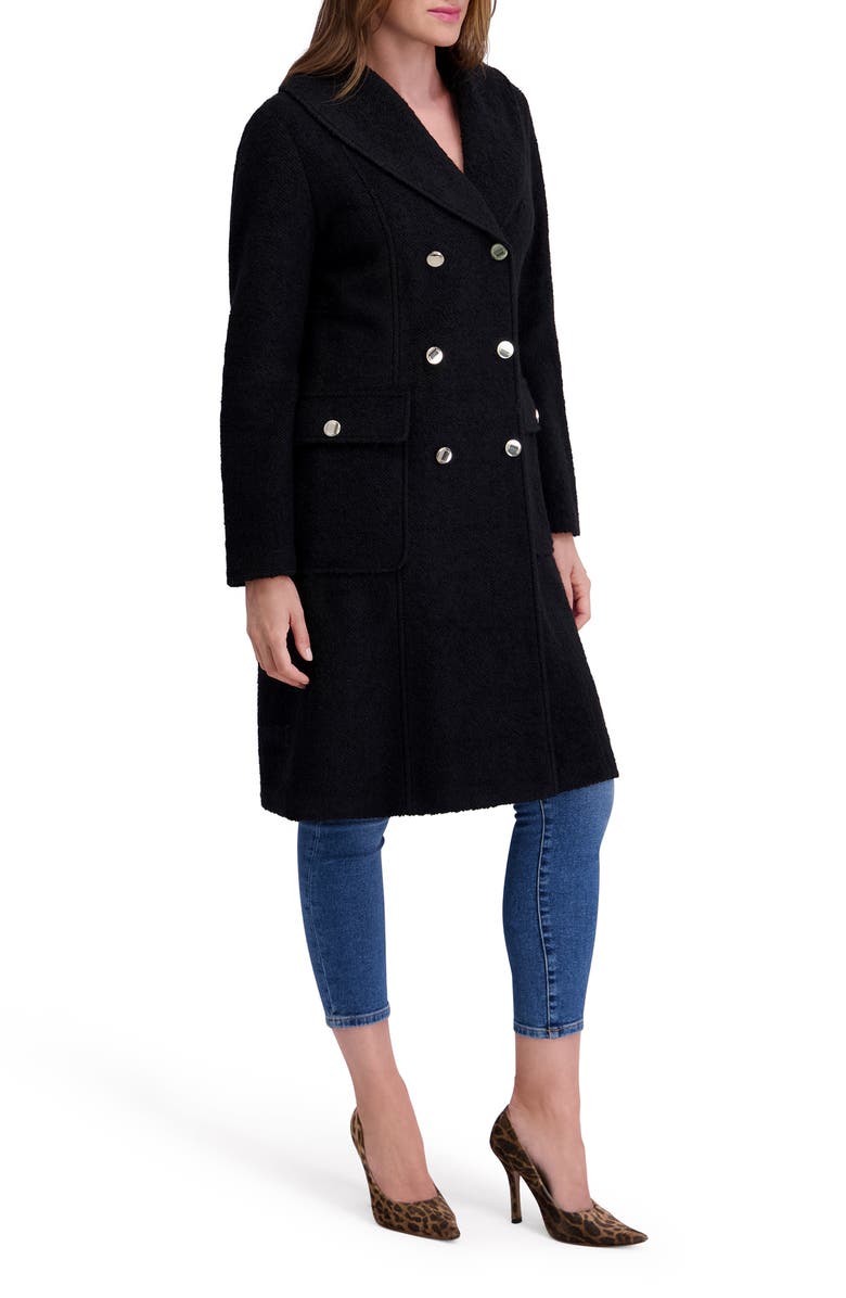 Kensie Double Breasted Bouclé Walker Coat, Alternate, color, Black