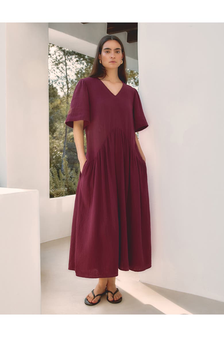 Cheesecloth V-Neck Tunic Maxi Dress, Alternate, color, Red