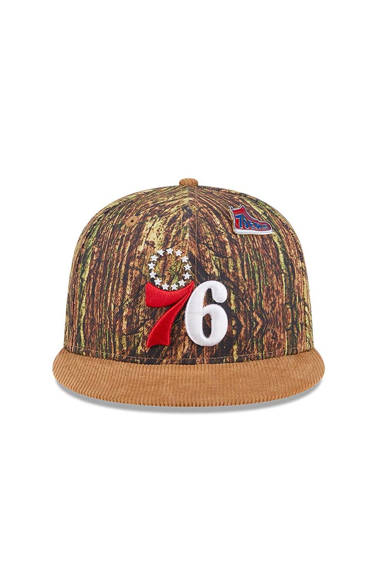 New Era Men's New Era Camo Philadelphia 76ers Victory Grove Forest Sneaker Pin 9FIFTY Snapback Hat, Alternate, color, Camo