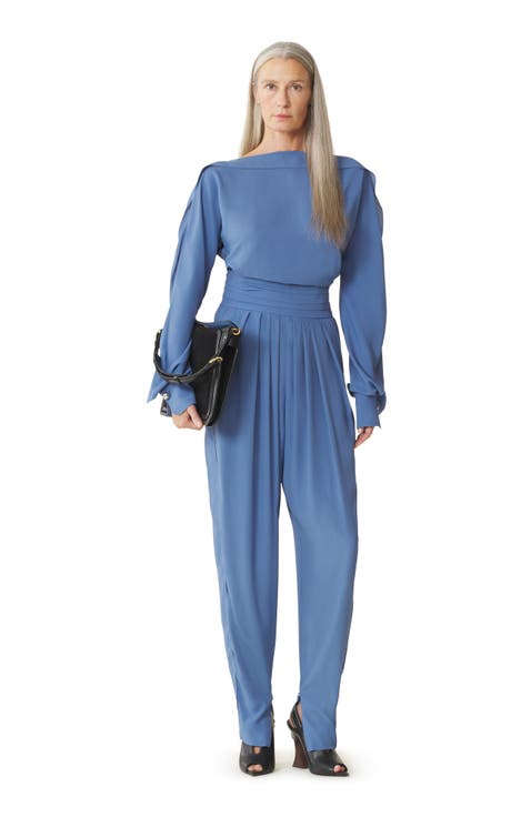 Blue Draped Pants In Crepe De Chine