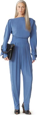 Lanvin Blue Draped Pants In Crepe De Chine