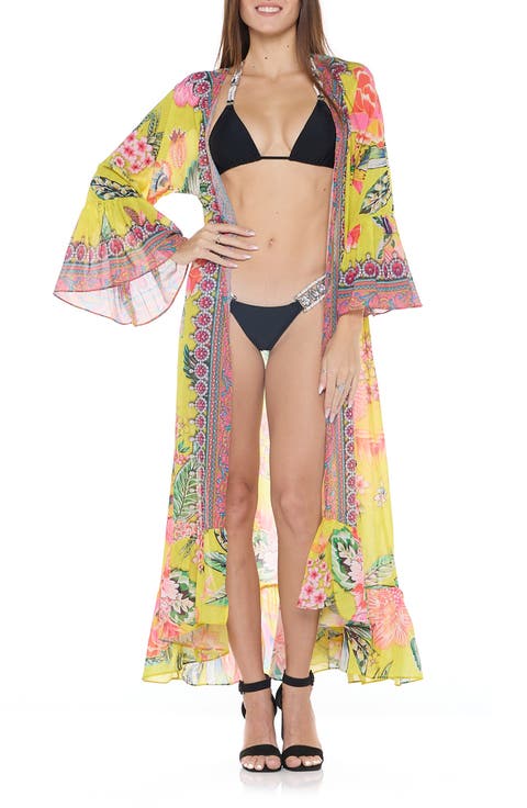 Floral Print Ruffle Cover-Up Duster