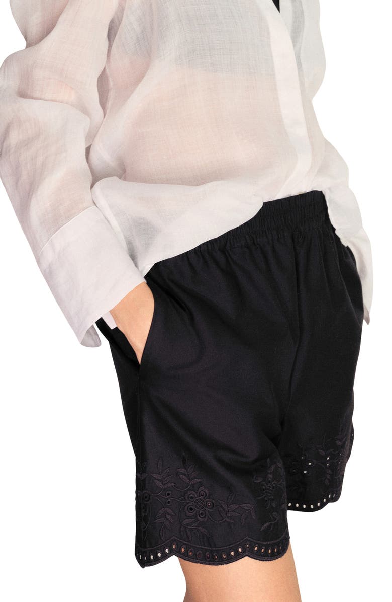 MANGO Embroidered Cotton Shorts, Alternate, color, Black
