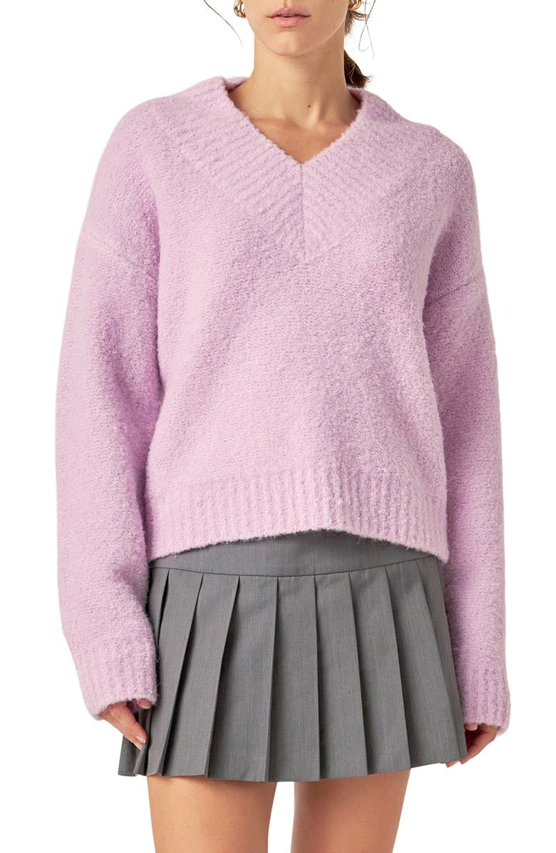English Factory V-Neck Sweater, Main, color, Lilac